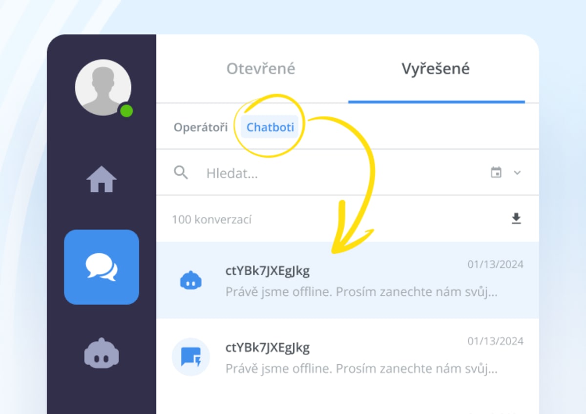 Vidíte jaké konverzace proběhly mezi návštěvníky a chatboty