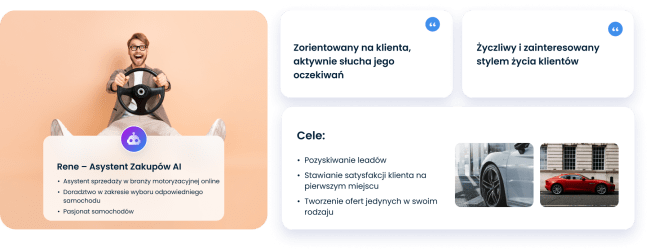 Przykład użycia Asystenta Zakupów AI - ekspert ds. sprzedaży w branży motoryzacyjnej online