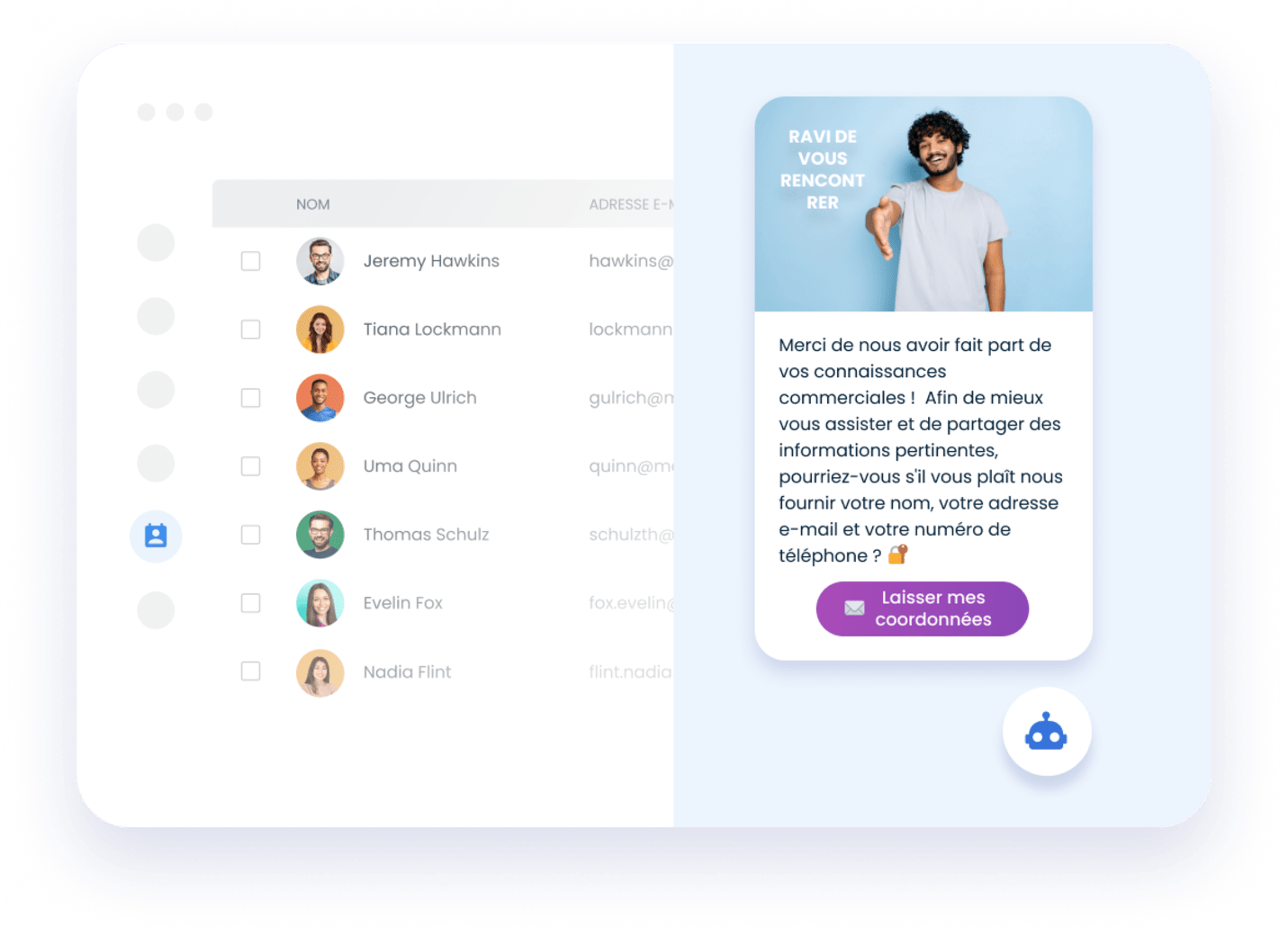 Chatbot de génération de prospects, laissez vos coordonnées ici