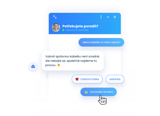 Smartsupp chatbot pomáhá návštěvníkům najít hledané produkty.