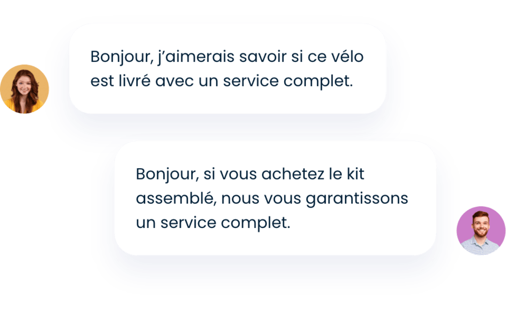 Conversation par chatbot en direct entre une cliente et un commerçant