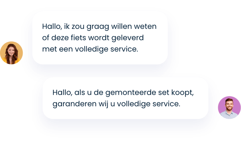 Live chat gesprek tussen een klant en een customer care medewerker